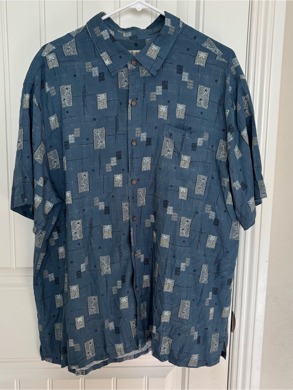 Batek bay Men's Short-Sleeve Button-Down Shirt - Blue Geo Pattern